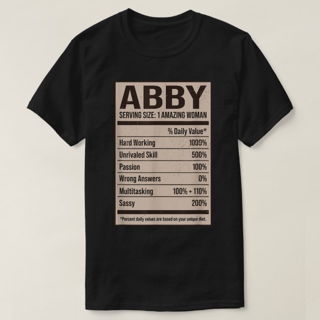 Camiseta Abby Nutrition Facts Name Nickname Alias Title Fri (Diseño del anverso)