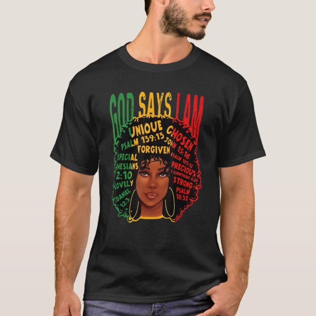 Camiseta ABC Black Girl God Says I Am Black Melanin History (Anverso)