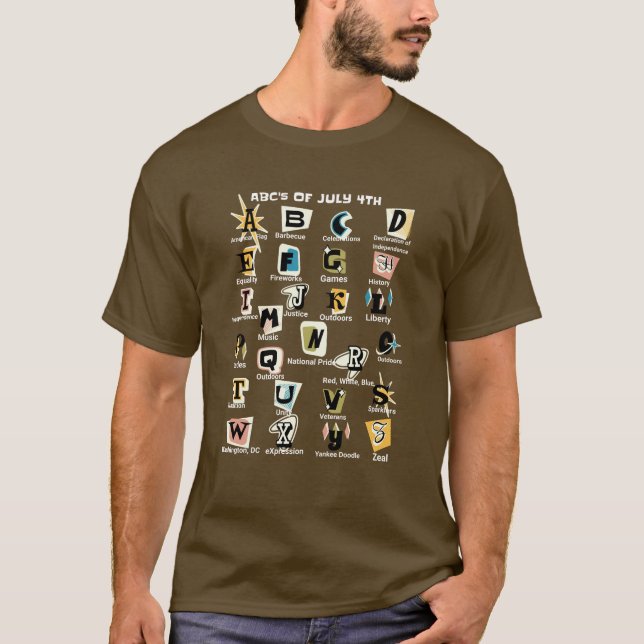 Camiseta ABC del 4 de julio y Día de la Independencia. (Anverso)