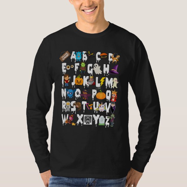 Camiseta ABC Learning Kindergarten Teacher Halloween Alphab (Anverso)