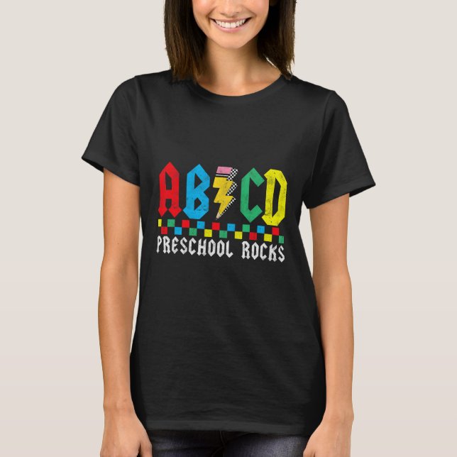 Camiseta Abcd Preescolar Rocks Primer Día Profesor Pre-k Ck (Anverso)