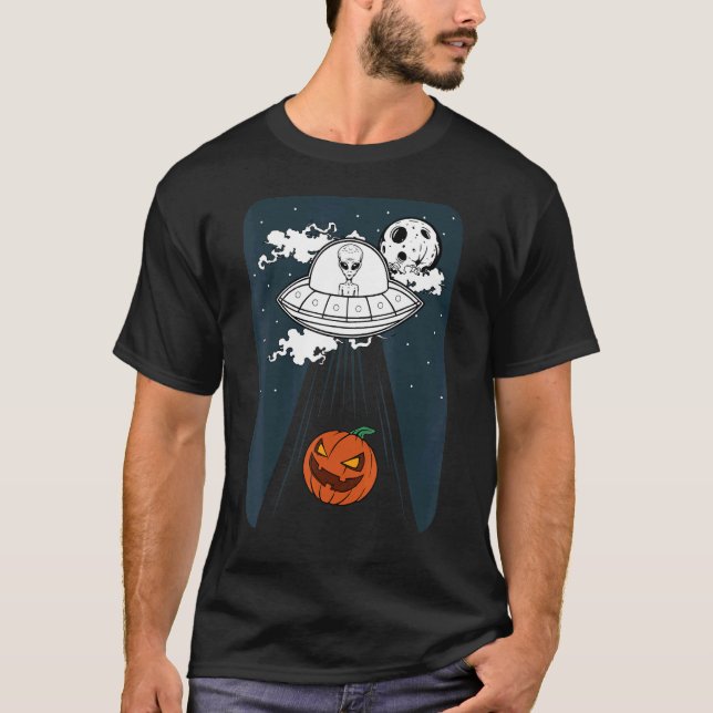 Camiseta Abducción Alien Ufo Lazy Halloween Costume Pumpki (Anverso)