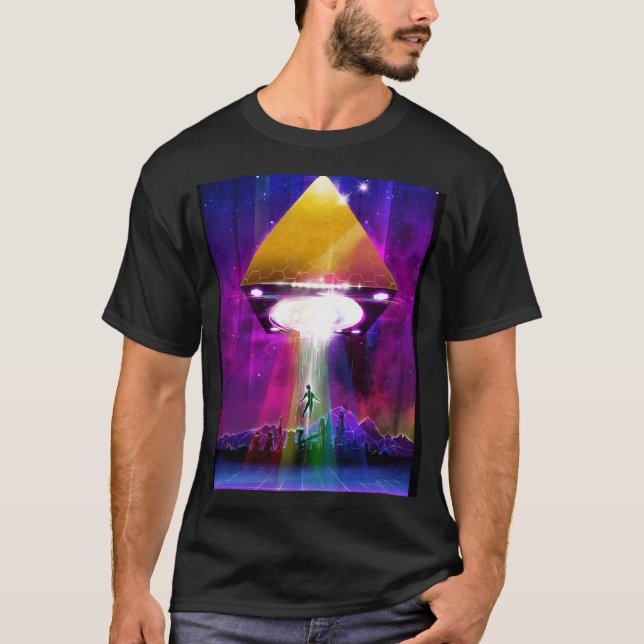 Camiseta Abducción (Tetra) - Pirámide Retro Synthwave Ufo (Anverso)