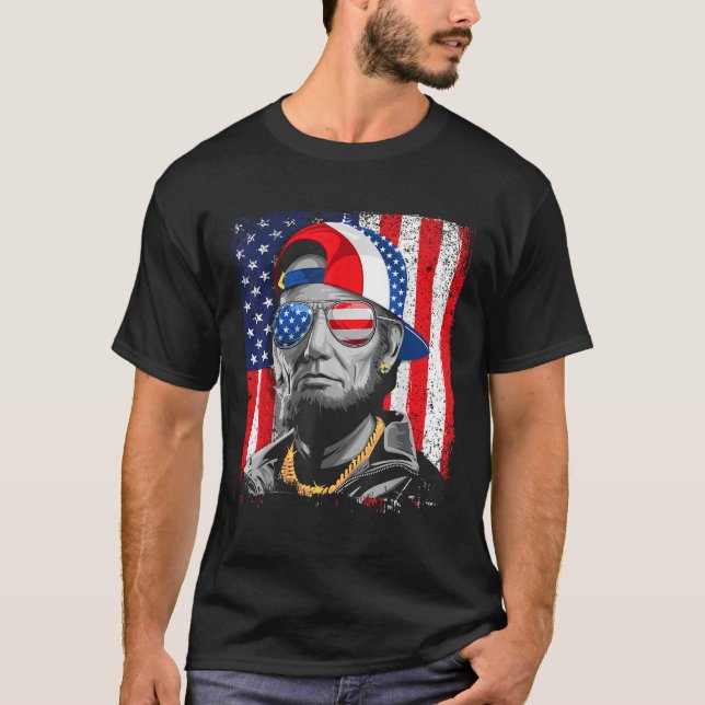 Camiseta Abe Lincoln Beard Gafas De Sol Bandera Americana 4 (Anverso)