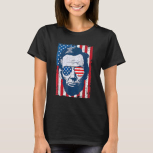 Camiseta Abe Lincoln Beard Gafas de sol y Bandera Americana