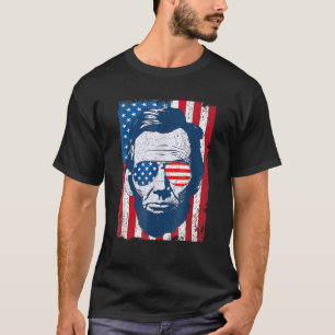 Camiseta Abe Lincoln Beard Gafas de sol y Bandera Americana
