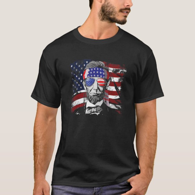 Camiseta Abe Lincoln Gafas De Sol Con Bandera Americana 4 D (Anverso)