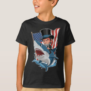 Camiseta Abe Lincoln montando tiburón impresionante cuatro