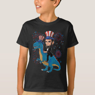 Camiseta Abe Lincoln montando un dinosaurio divertido 4 de