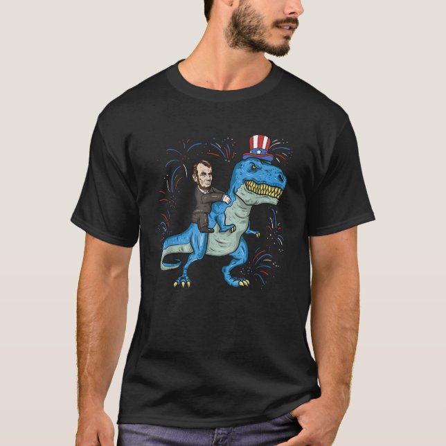 Camiseta Abe Lincoln Riding A Dinosaur T Rex 4 De Julio Bo (Anverso)