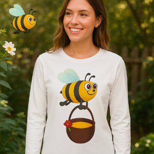 Camiseta Abeja Con Miel Las Mujeres De Larga Manga