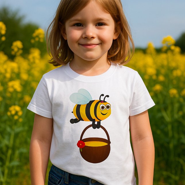 Camiseta Abeja cortada llevando una maceta de miel con flor (Subido por el creador)