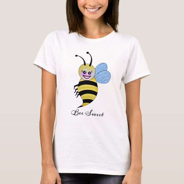 Camiseta Abeja Cuidada De Acuarela Con Sonrisa Feliz (Anverso)