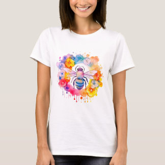 Camiseta Abeja de burbujas en flores de arco iris