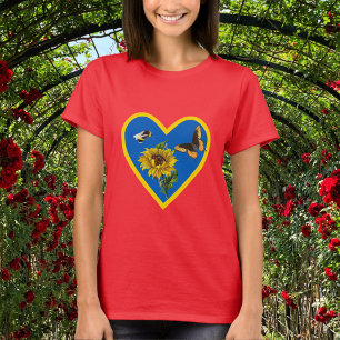 Camiseta Abeja de girasol y mariposa azul y corazón amaril