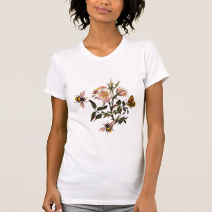 CAMISETA ABEJA DE LA MIEL, MARIPOSA Y ROSAS SALVAJES,