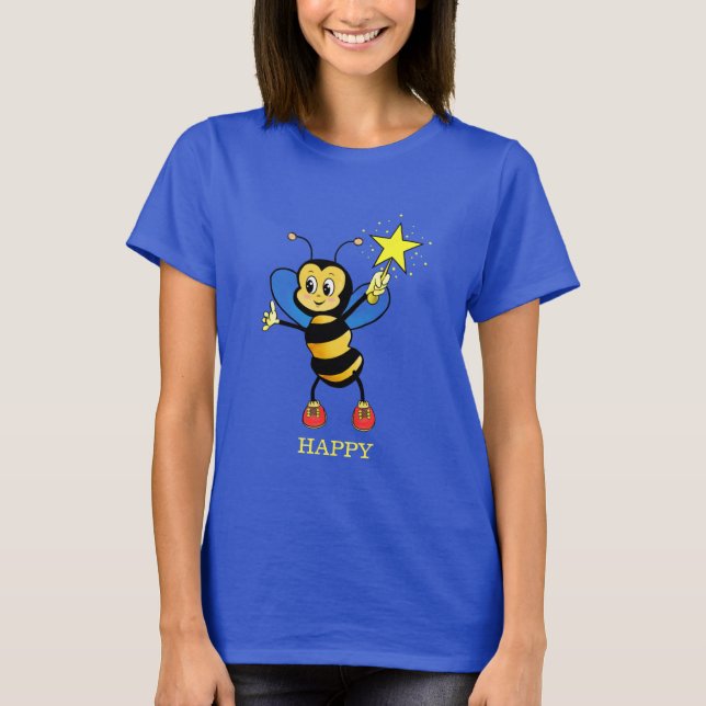 Camiseta Abeja dulce feliz con estrella en azul cielo (Anverso)