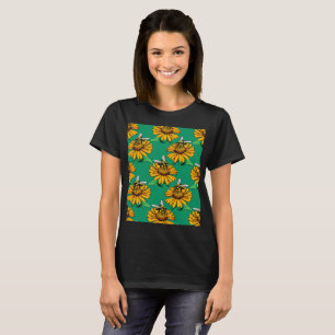 Camiseta Abeja en diseño de patrón de flor de girasol verde