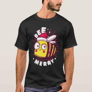 Camiseta Abeja Feliz Navidad Abeja de la Miel Luces Sombrer