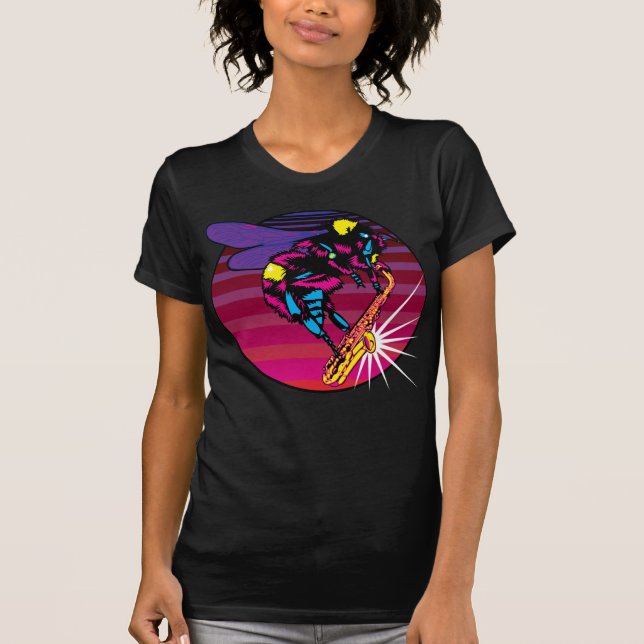 Camiseta Abeja juega a un diseño saxofónico de artes judías (Anverso)