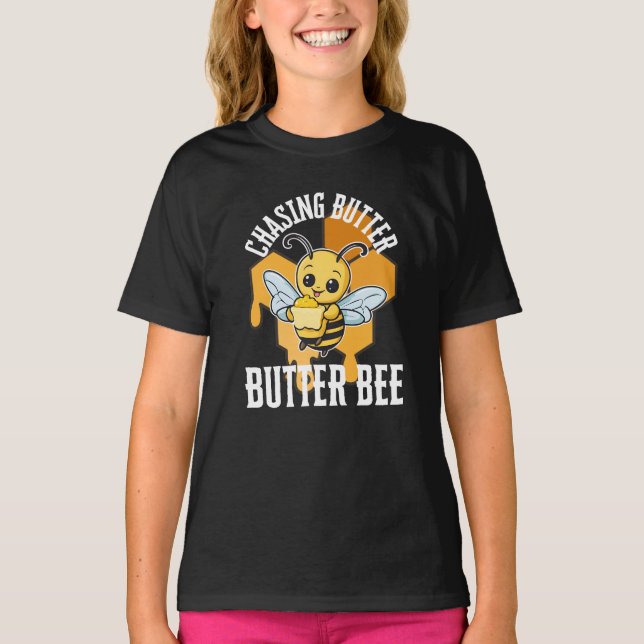 Camiseta Abeja, persiguiendo mantequilla - Butter Bee (Anverso)