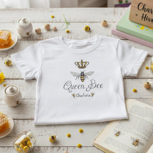Camiseta Abeja reina de Chicas, corona de oro y nombre del