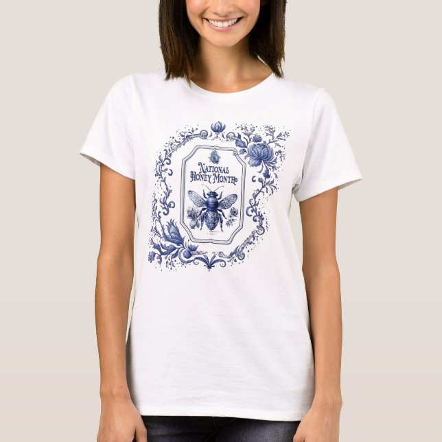 Camiseta Abeja y flores de miel azul Delft (Anverso)