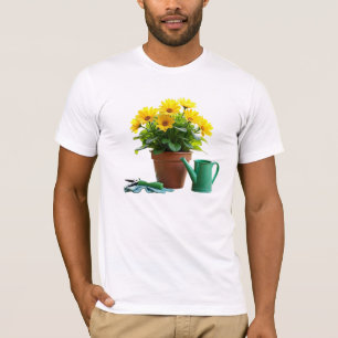 Camiseta Abejas amarillas en maceta de flores con herramien
