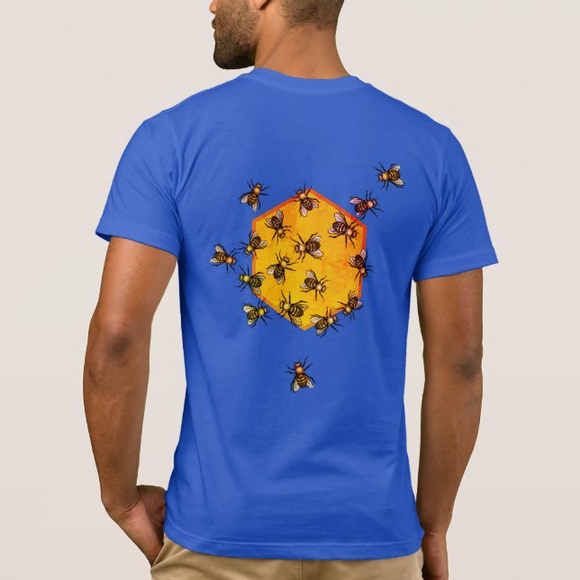Camiseta Abejas con arte de dibujo de hexágono amarillo nar (Reverso)