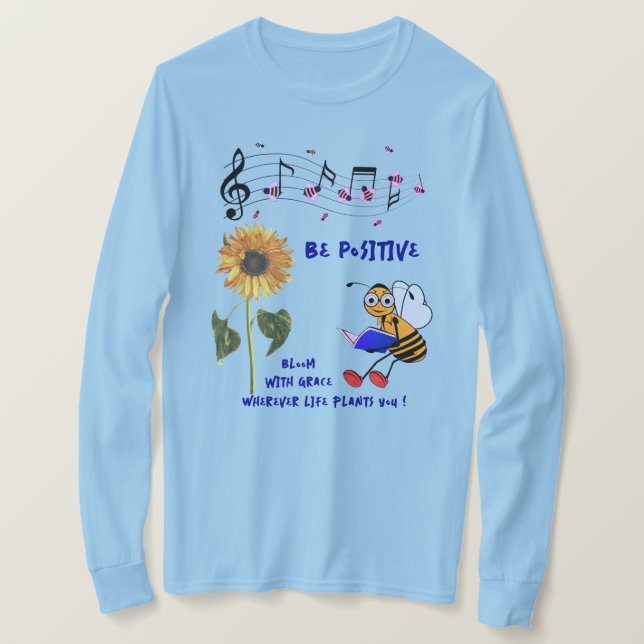Camiseta Abejas de girasol azul claro positivas (Anverso del diseño)