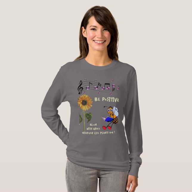 Camiseta Abejas de girasol gris de humo Positivas (Anverso completo)