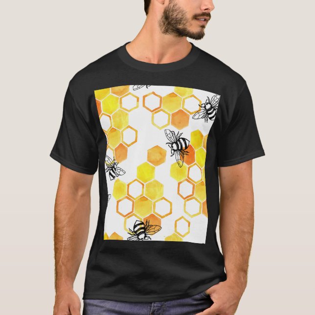 Camiseta Abejas de miel: Patrón de acuarela amarillo (Anverso)