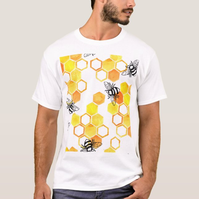 Camiseta Abejas de miel: Patrón de acuarela amarillo (Anverso)