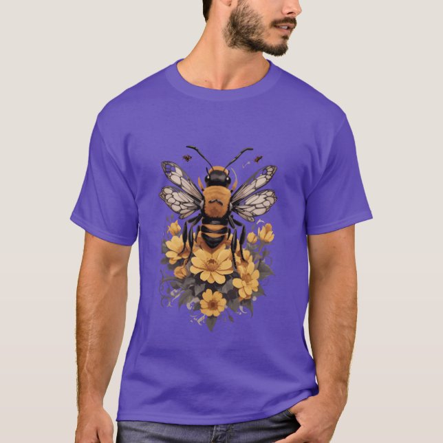 Camiseta abejas flores retro (Anverso)