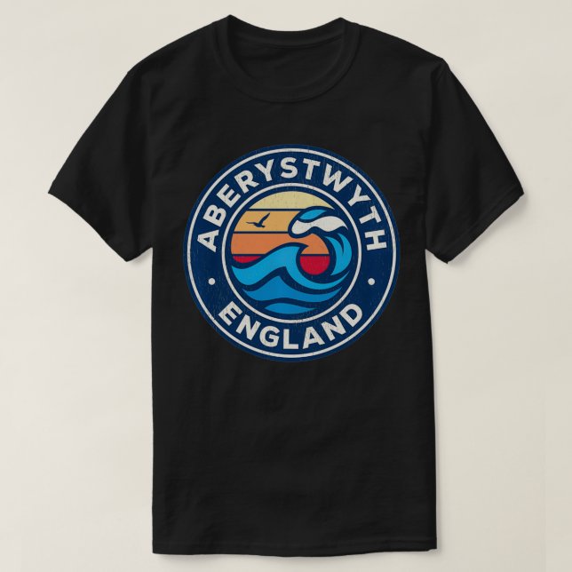 Camiseta Aberystwyth England Diseño de ondas náuticas vinta (Diseño del anverso)