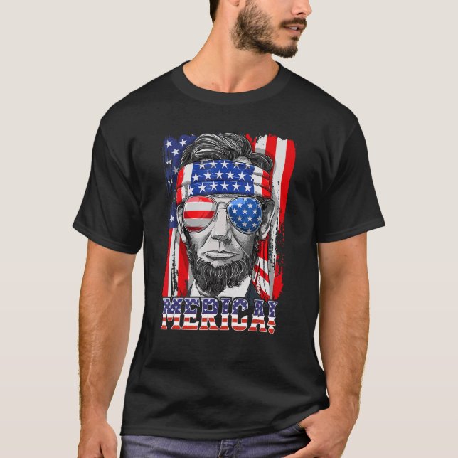 Camiseta Abraham Lincoln 4 De Julio Bandera Americana M (Anverso)