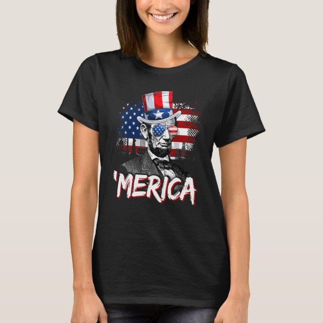 Camiseta Abraham Lincoln 4 De Julio Merica Hombres Mujeres  (Anverso)