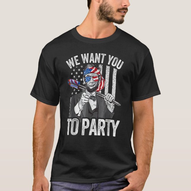 Camiseta Abraham Lincoln 4th Of July Men American USA Flag (Anverso)