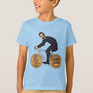 Camiseta Abraham Lincoln en una bici con el penique rueda