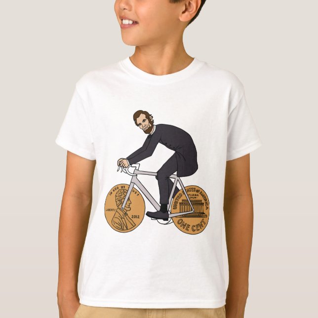 Camiseta Abraham Lincoln en una bici con el penique rueda (Anverso)