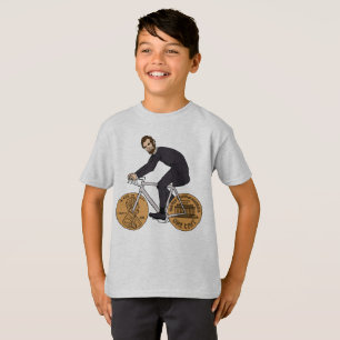 Camiseta Abraham Lincoln en una bici con las ruedas del