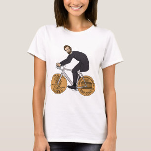 Camiseta Abraham Lincoln en una bici con las ruedas del