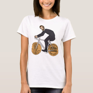 Camiseta Abraham Lincoln en una bici con las ruedas del