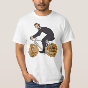 Camiseta Abraham Lincoln en una bici con las ruedas del