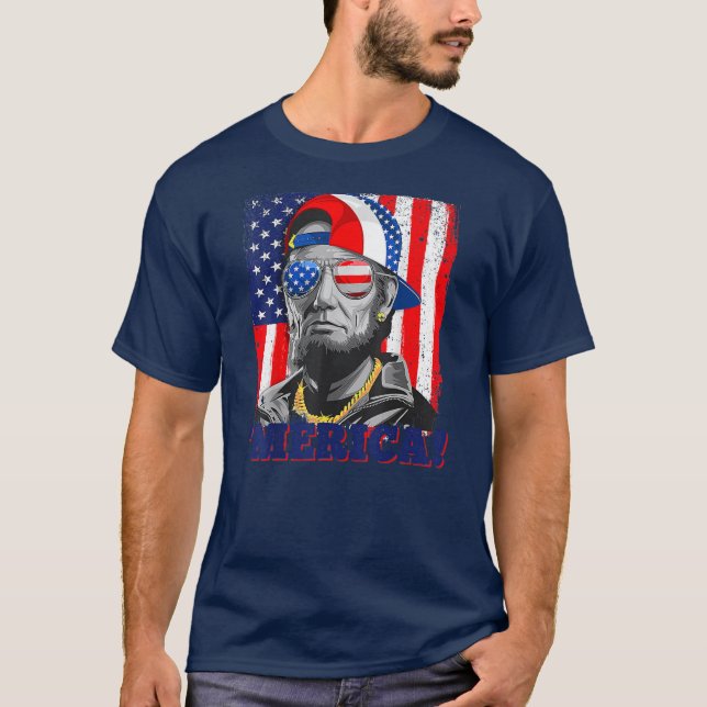 Camiseta Abraham Lincoln Merica Bandera Estadounidense 4 De (Anverso)
