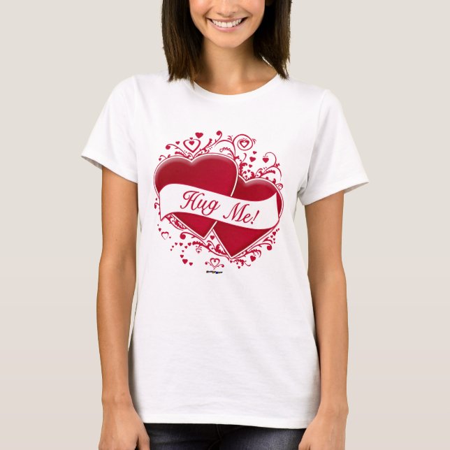 Camiseta ¡Abrazame! Corazones rojos (Anverso)