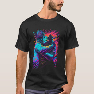 Camiseta Abrazo de gato arte psicodélico colorido