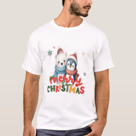 Camiseta Abrazo de los pingüinos navideños de Feliz Navidad