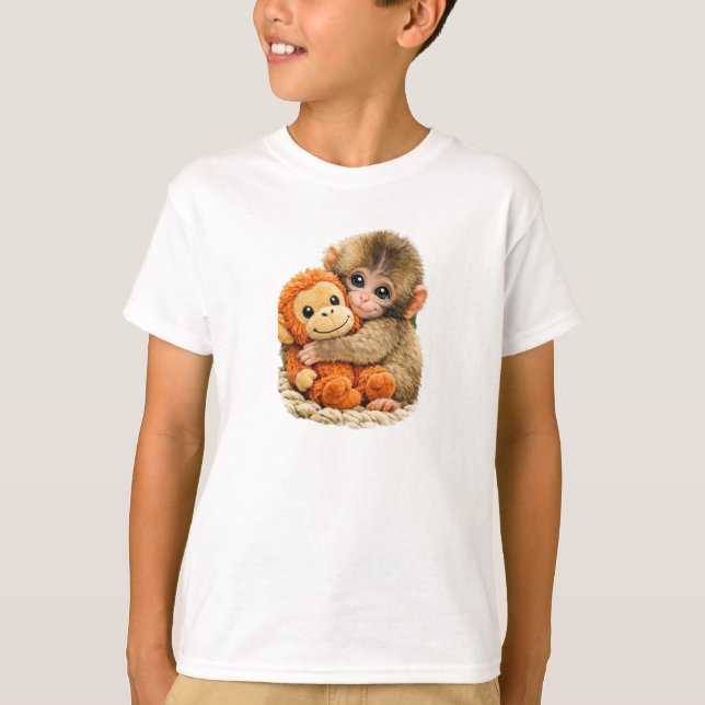 Camiseta “Abrazo de mono con amigo”. (Anverso)