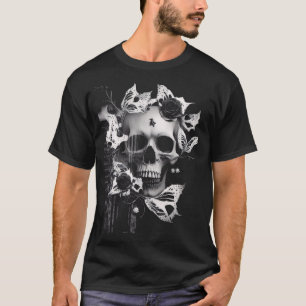 Camiseta Abrazo de Revenant: Calavera gráfica en blanco y n